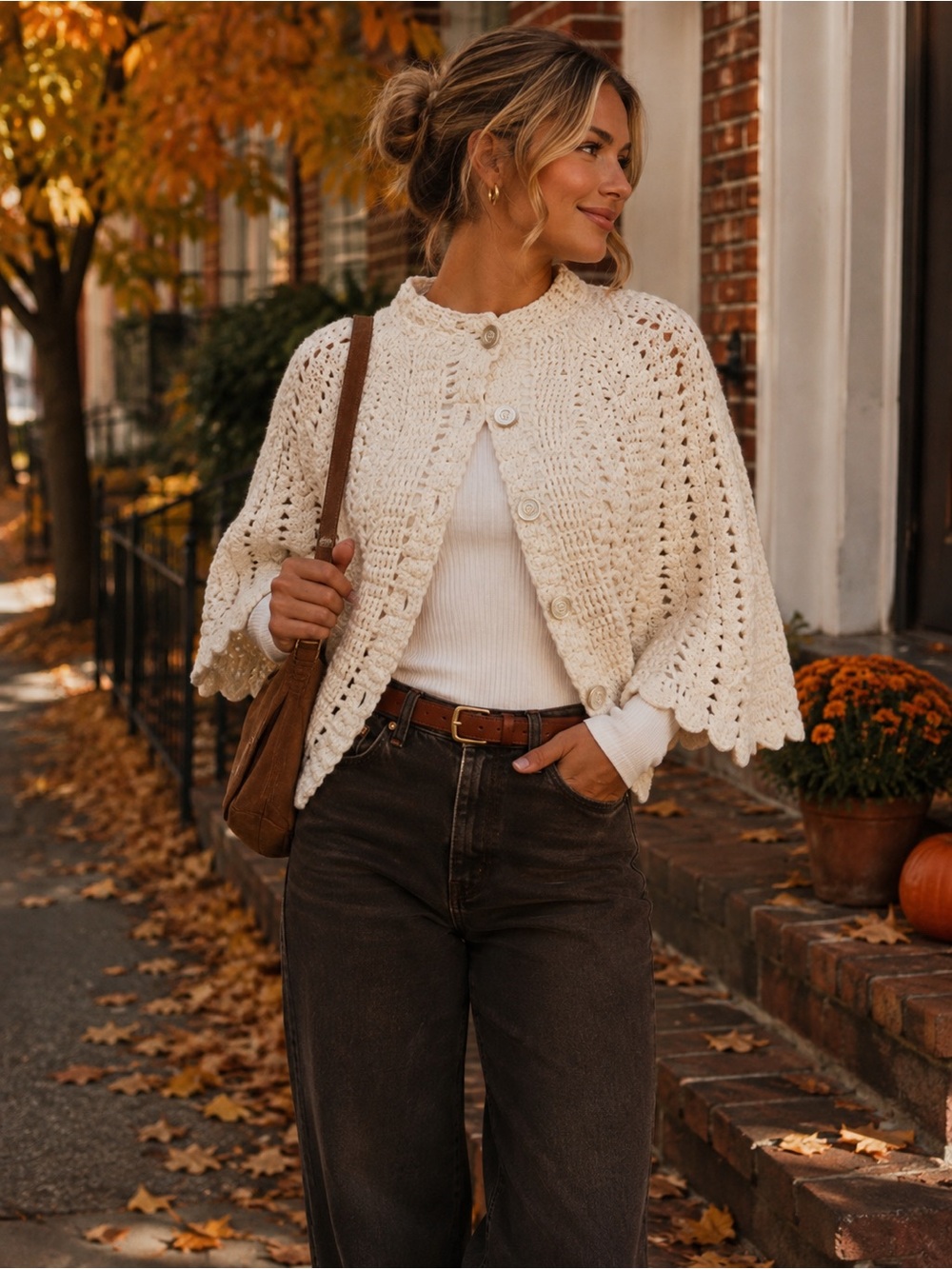 Vintage Cream Crochet Cape Jacket